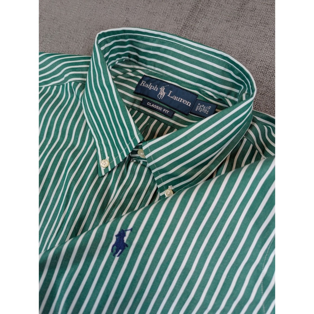 Polo Ralph Lauren Shirt Men 16.5 Green Long Sleeve Sportshirt Lightweight Pony